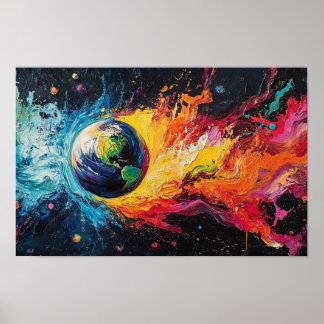 Feuer und Wasser umgeben die Erde Poster