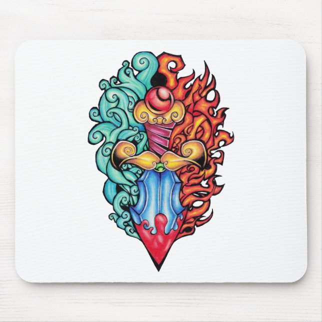 Feuer- und Wasserdagger Tattoo Mousepad (Vorne)
