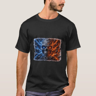Feuer vs Eis Schädel – Elektrisches Blau & Lava Ro T-Shirt