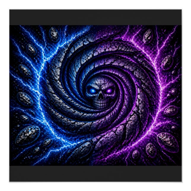Feuer vs Eis Schädel Wirbel Poster – Hypnotischer  (Vorderseite)