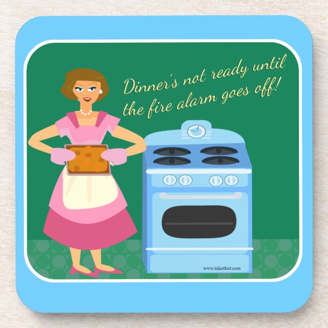 Feueralarm Kitschy Hausfrau Retro Cartoon Untersetzer (Vorderseite)