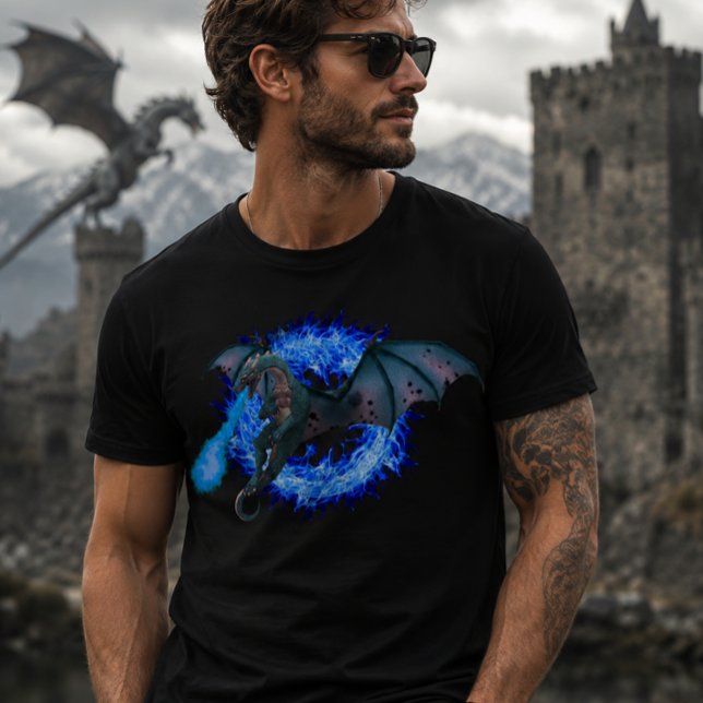Feueratmen Blauer Flammendrache T-Shirt (Von Creator hochgeladen)