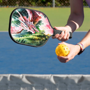 Feueratmende Drache lebhafte rosa Schuppen Pickleball Schläger