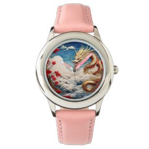 Feueratmende Drache Rot Blau und Gold Waage Armbanduhr
