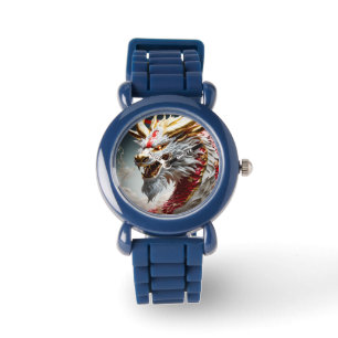 Feueratmende Drache Rot-Weiß- und Goldwaage Armbanduhr