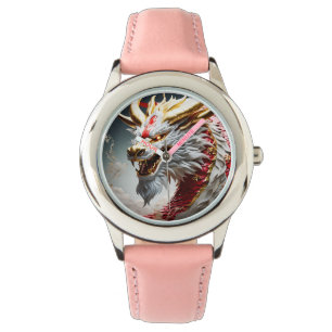 Feueratmende Drache Rot-Weiß- und Goldwaage Armbanduhr