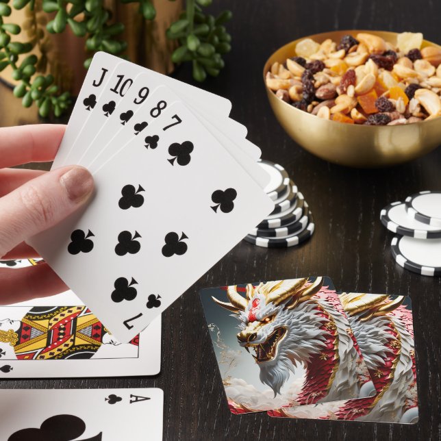 Feueratmende Drache Rot-Weiß- und Goldwaage Spielkarten (In Situ)