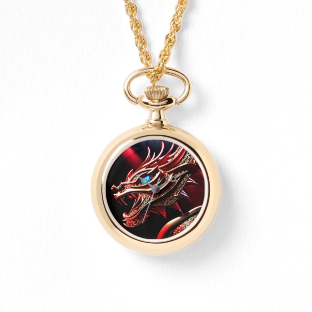 Feueratmende Drachen Rot- und Goldwaage Armbanduhr (Vorderseite)
