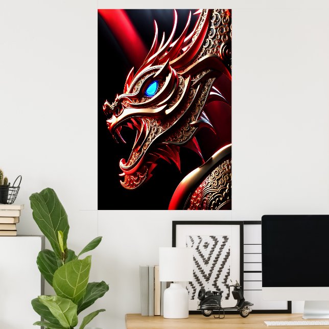 Feueratmende Drachen Rot- und Goldwaage Poster (Heimbüro)