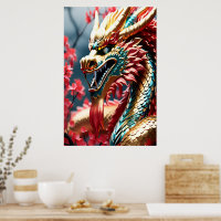 Feueratmung Drache Gold Blau und Rot Waage