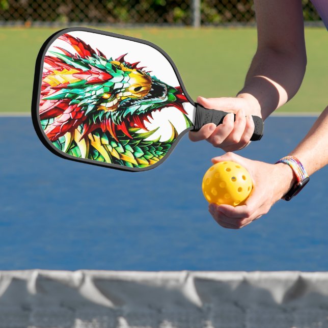 Feueratmung Drachen rot, grün und gelb Pickleball Schläger (InSitu)