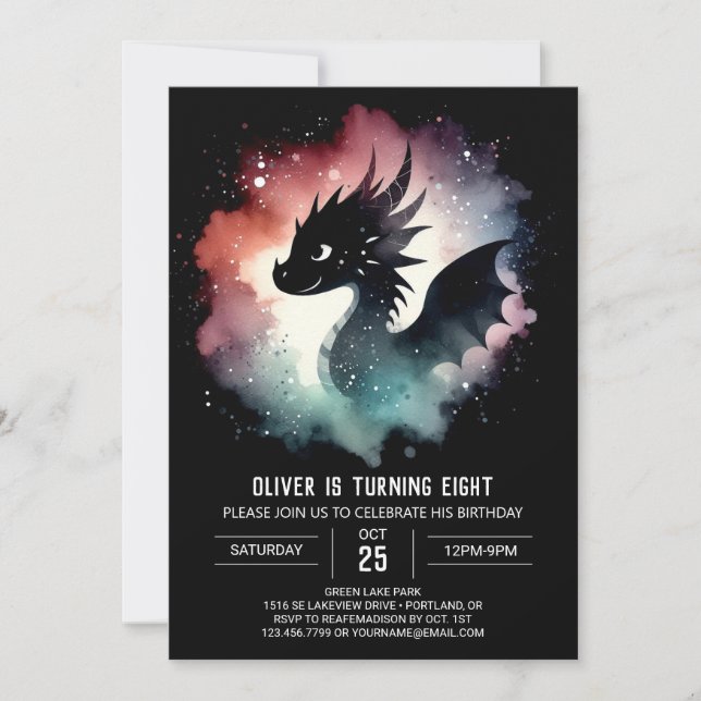 Feueratmung Dragon Geburtstag Digital Einladung (Vorderseite)