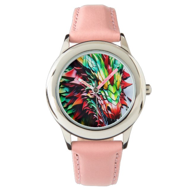 Feueratmungsdrache grün und rot armbanduhr (Vorderseite)