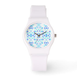 Feuerbrand Blau Weiße Abstrakte Gouache-Kunst Armbanduhr