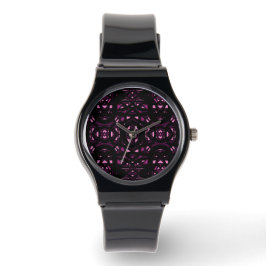 Feuerbrand Rosa Schwarze Abstrakte Gouache-Kunst Armbanduhr