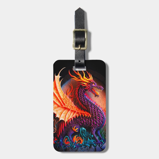 Feuerdrache Burg Fantasie Mythische Kreaturen Gepäckanhänger (Vorderseite vertikal)