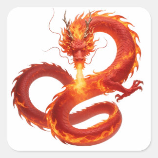 Feuerdrache Fantasy Art Design, mythisches Wesen Quadratischer Aufkleber