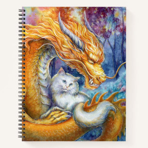 Feuerdrache und weiße Katze im mystischen Wald Notizbuch