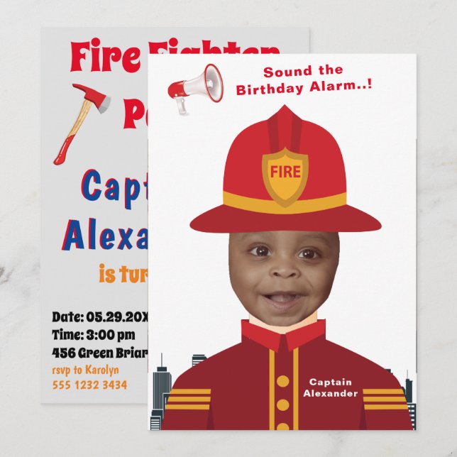 Feuergefechte Kinder Fotovorlage Geburtstag Einladung (Vorne/Hinten)