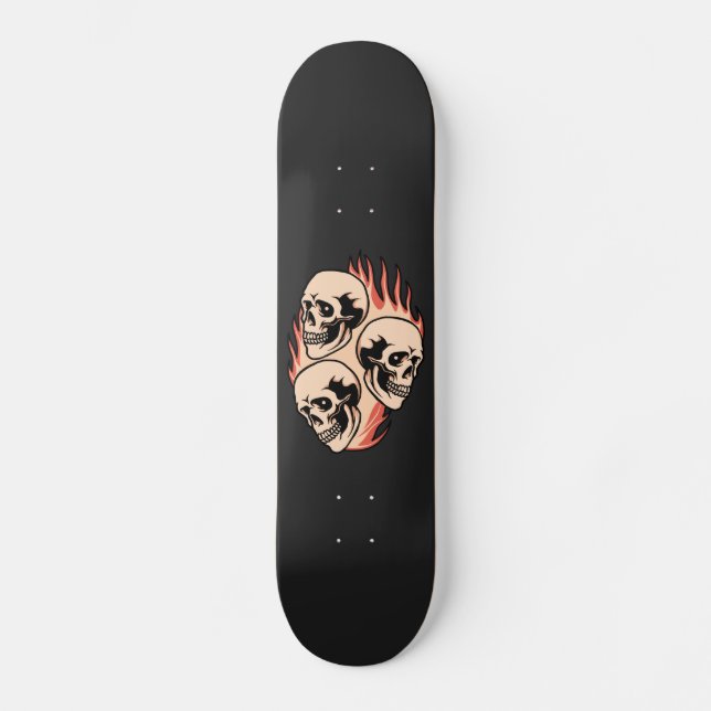 Feuergotische Coole Schwarze Flammenskullen Skateboard (Vorderseite)