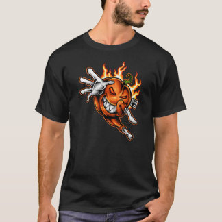 Feuerhemd Held Kürbis Halloween Maskottchen T-Shir T-Shirt