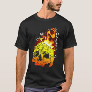 Feuerkatze Brennender Kopf Totenkopf Kopf Knochen T-Shirt