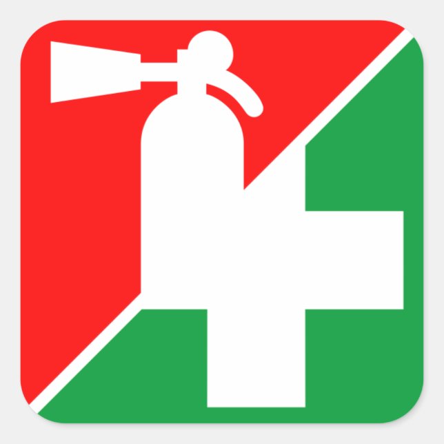 Feuerlöscher / Erste-Hilfe-Dekodierungen Quadratischer Aufkleber (Vorderseite)