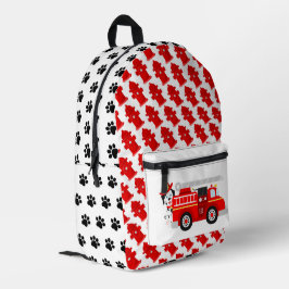 Feuerlöscher und sein Feuerwehrauto Bedruckter Rucksack