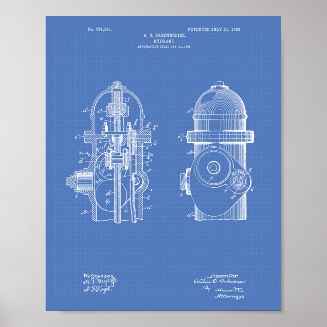 Feuerlöschmittel 1903 Patentart - Blueprint Poster (Vorne)