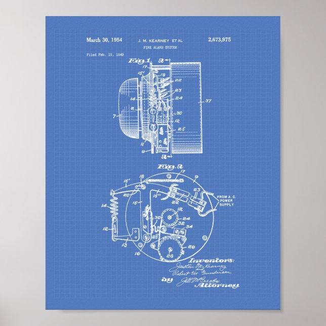 Feuermeldesystem 1954 Patentart - Blueprint Poster (Vorne)