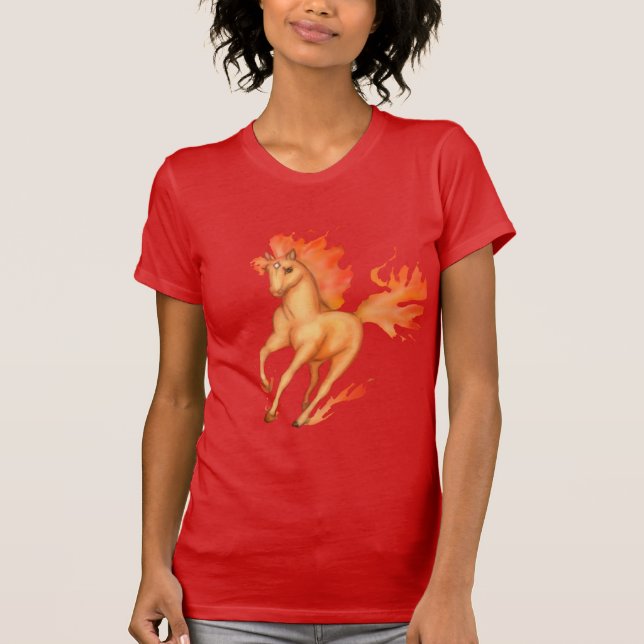 Feuerpferd Fantasy Art T-Shirt (Vorderseite)
