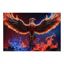 Feuerphoenix: Wiedergeburt in roten und blauen Fla