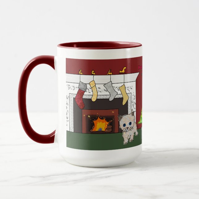 Feuerplatz Kätzchen Weihnachten Tasse Traum groß (Links)