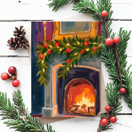 Feuerplatz | Weihnachtsgarland-Malerkarte Feiertagspostkarte