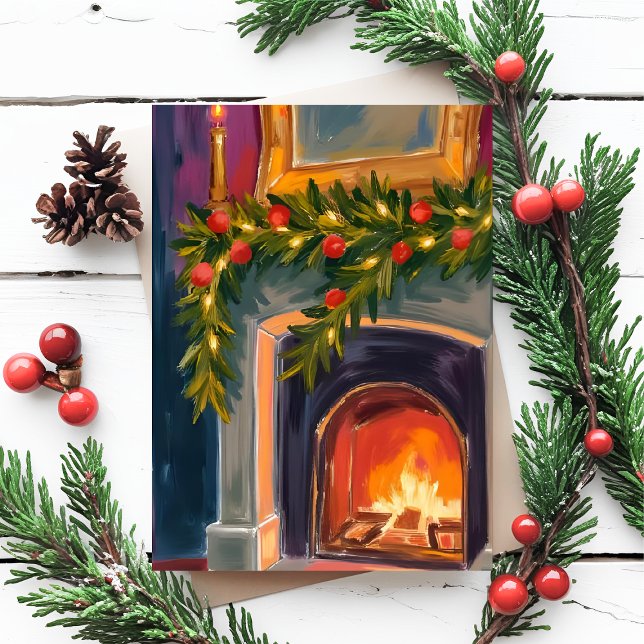 Feuerplatz | Weihnachtsgarland-Malerkarte Feiertagspostkarte (Von Creator hochgeladen)