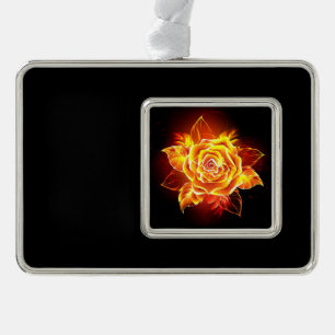 Feuerrose in Blüte Rahmen-Ornament Silber