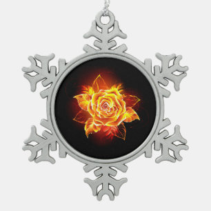 Feuerrose in Blüte Schneeflocken Zinn-Ornament
