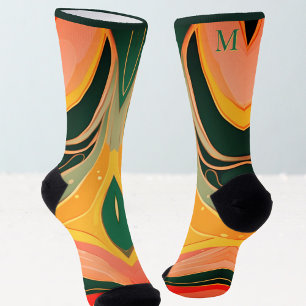 Feuerrote gelbe organische Linien modern Socken