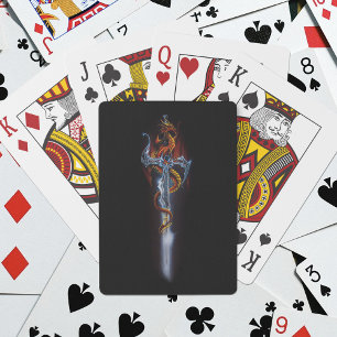 Feuerroter Fantasy-Drache mit silbernem Schwert Ge Spielkarten