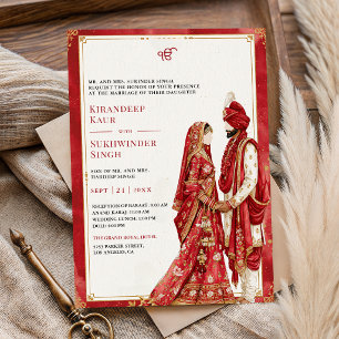 Feuerrotes Anand-Karaj-Punjabi-Sikh-Hochzeit Einladung