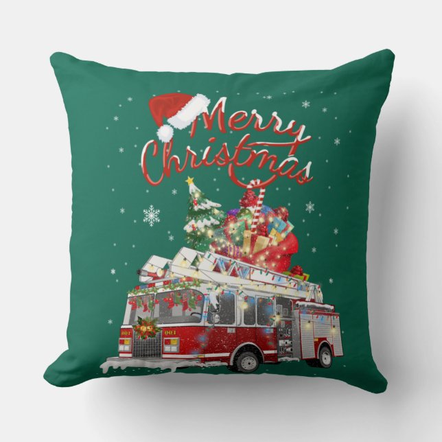 Feuerrucker Santa Sleigh Feuerwehrmann Weihnachtsf Kissen (Vorderseite)