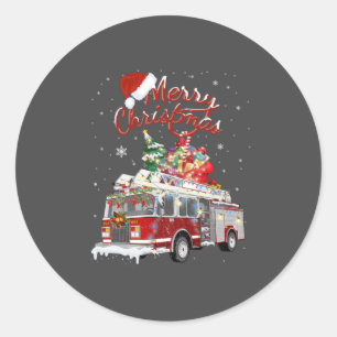 Feuerrucker Santa Sleigh Feuerwehrmann Weihnachtsf Runder Aufkleber