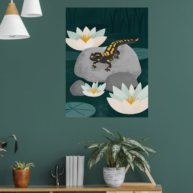 Feuersalamander-Wandkunst am Mitternachts-Teich -  Poster (Wohnzimmer 1)