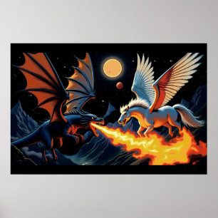 Feuerspeiender Drache und Pegasus Poster