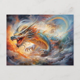 Feuersturm-Wut – Chinesischer Airbrush-Drache in F Postkarte