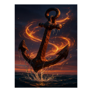 Feuerverankertes Rustikales Ankersymbol – Nautisch Poster