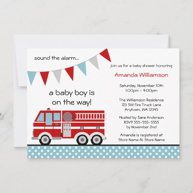 Feuerwache Polka Dot Banner Junge Dusche Einladung (Vorderseite)