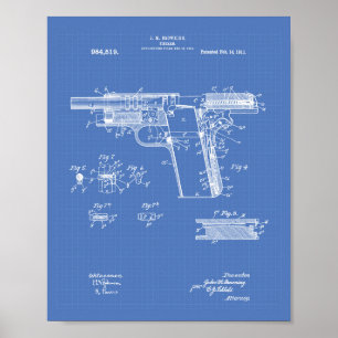 Feuerwaffe 1911 Patent Kunst Blaupause Poster