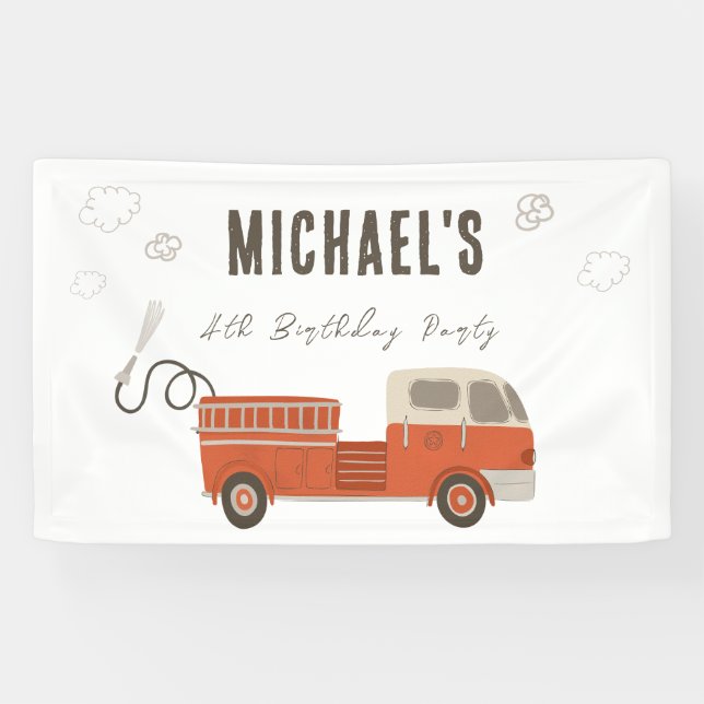 Feuerwagen Geburtstag Willkommen Banner (Horizontal)