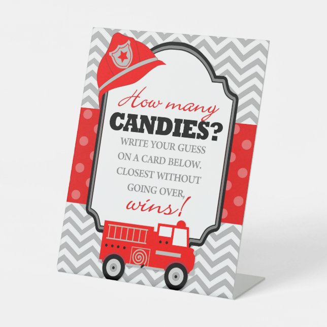 Feuerwagen Wie viele Candies Party Game Sockelschild (Vorderseite)